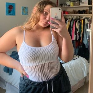 White fishnet tank top